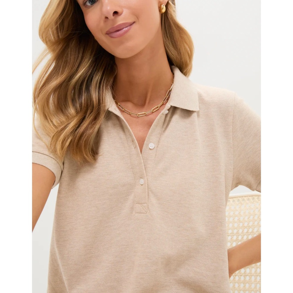 Tuckernuck Sandstone Pique May Polo Shirt Dress Medium Long Sleeve Polo Beige - Picture 3 of 11
